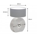 Designov&aacute; art deco stoln&iacute; lampa Celia s podstavou s intarzi&iacute; se vzorem paprsků v čern&eacute; a b&iacute;l&eacute; barvě 62 cm