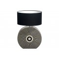 Designov&aacute; art deco stoln&iacute; lampa Celia s podstavou s intarzi&iacute; se vzorem paprsků v čern&eacute; a b&iacute;l&eacute; barvě 62 cm