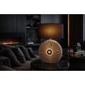 Designov&aacute; art deco stoln&iacute; lampa Celia s podstavou s intarzi&iacute; se vzorem paprsků v čern&eacute; a b&iacute;l&eacute; barvě 62 cm