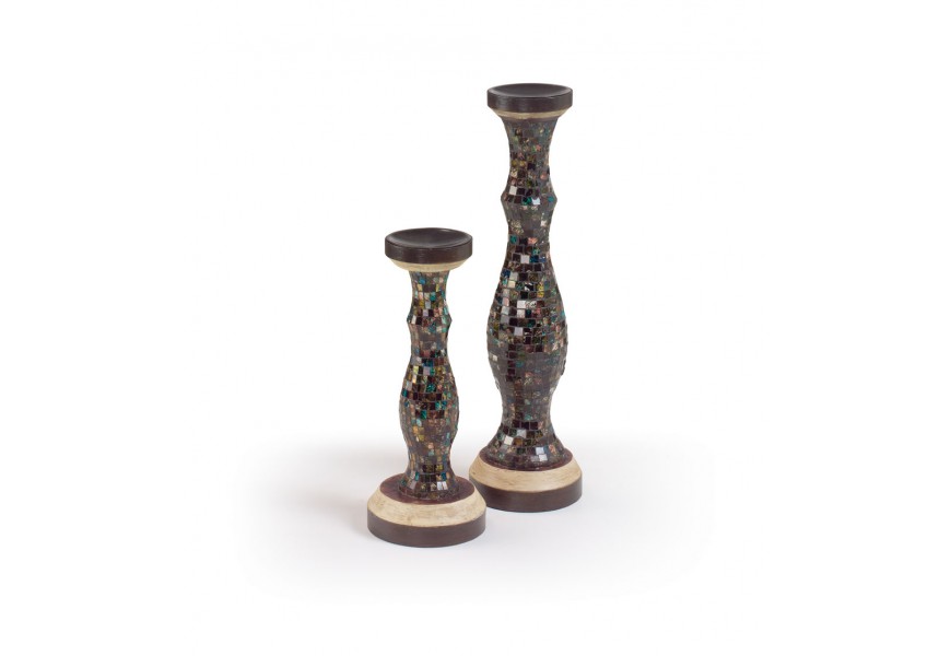 Set dřevěných svícnů s mozaikou 2ks (50 a 34cm)