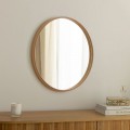 Designov&eacute; skandin&aacute;vsk&eacute; kulat&eacute; n&aacute;stěnn&eacute; zrcadlo Auri s dřevěn&yacute;m r&aacute;mem ve světl&eacute;m hněd&eacute;m př&iacute;rodn&iacute;m dubov&eacute;m proveden&iacute; 70 cm
