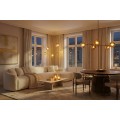 Modern&iacute; glamour stojac&iacute; lampa Kalan se skleněn&yacute;mi designov&yacute;mi st&iacute;n&iacute;tky ve zlat&eacute; barvě s černou podstavou 202 cm
