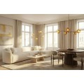 Modern&iacute; glamour stojac&iacute; lampa Kalan se skleněn&yacute;mi designov&yacute;mi st&iacute;n&iacute;tky ve zlat&eacute; barvě s černou podstavou 202 cm