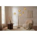 Modern&iacute; glamour stojac&iacute; lampa Kalan se skleněn&yacute;mi designov&yacute;mi st&iacute;n&iacute;tky ve zlat&eacute; barvě s černou podstavou 202 cm