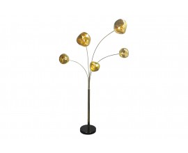 Modern&iacute; glamour stojac&iacute; lampa Kalan se skleněn&yacute;mi designov&yacute;mi st&iacute;n&iacute;tky ve zlat&eacute; barvě s černou podstavou 202 cm