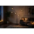 Modern&iacute; designov&aacute; stojac&iacute; lampa Kalan s pěti atypick&yacute;mi skleněn&yacute;mi st&iacute;n&iacute;tky v &scaron;ed&eacute; a čern&eacute; barvě 202 cm