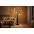 Modern&iacute; designov&aacute; stojac&iacute; lampa Kalan s pěti atypick&yacute;mi skleněn&yacute;mi st&iacute;n&iacute;tky v &scaron;ed&eacute; a čern&eacute; barvě 202 cm