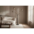 Modern&iacute; designov&aacute; stojac&iacute; lampa Kalan s pěti atypick&yacute;mi skleněn&yacute;mi st&iacute;n&iacute;tky v &scaron;ed&eacute; a čern&eacute; barvě 202 cm