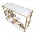 Designov&yacute; glamour zlat&yacute; konzolov&yacute; stolek Floral s obd&eacute;ln&iacute;kovou zrcadlovou deskou a kovovou podstavou s flor&aacute;ln&iacute;m zdoben&iacute;m 114 cm