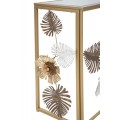 Designov&yacute; glamour zlat&yacute; konzolov&yacute; stolek Floral s obd&eacute;ln&iacute;kovou zrcadlovou deskou a kovovou podstavou s flor&aacute;ln&iacute;m zdoben&iacute;m 114 cm