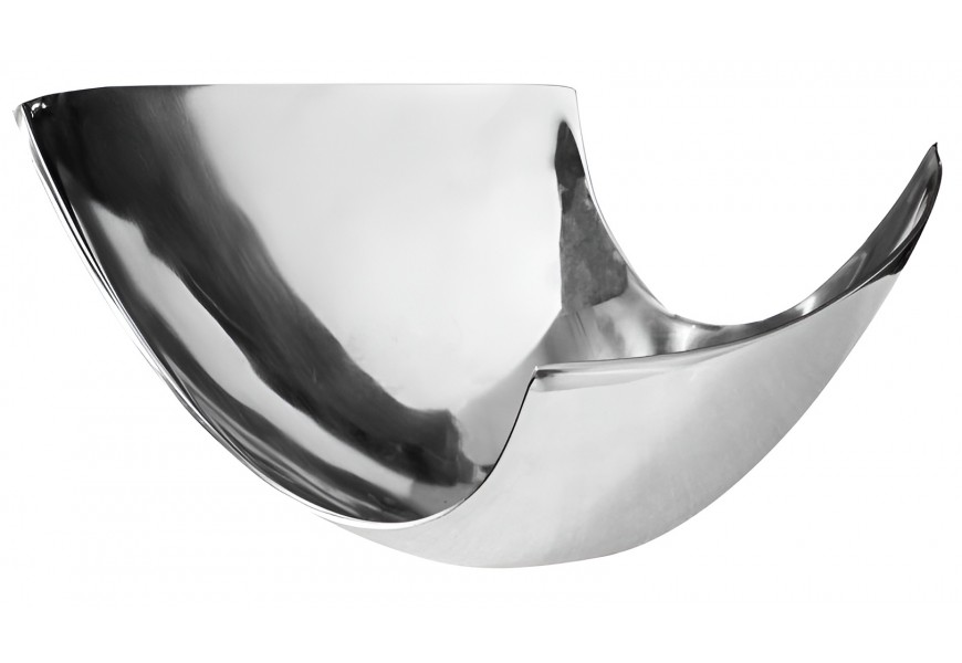Modern&iacute; designov&aacute; kovov&aacute; m&iacute;sa Abstract ve stř&iacute;brn&eacute; barvě s dynamickou asymetrickou siluetou 30 cm