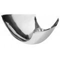Modern&iacute; designov&aacute; kovov&aacute; m&iacute;sa Abstract ve stř&iacute;brn&eacute; barvě s dynamickou asymetrickou siluetou 30 cm