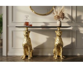 Designový glamour konzolový stolek Tierra Glam s černou mramorovou deskou a zlatou kovovou podstavou se dvěma pantry 116 cm