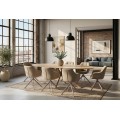 Modern&iacute; ov&aacute;ln&yacute; b&eacute;žov&yacute; j&iacute;deln&iacute; stůl Daron s keramickou deskou s travertinov&yacute;m designem a zkř&iacute;žen&yacute;ma nohama 220 cm