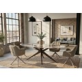 Art deco ov&aacute;ln&yacute; j&iacute;deln&iacute; stůl Daron s b&iacute;lou keramickou deskou s hněd&yacute;m mramorov&yacute;m dekorem a bronzovou podstavou 220 cm
