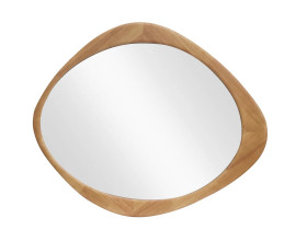 Moderní oválné nástěnné designové zrcadlo Auri s rámem organického tvaru ve světle hnědé dubové barvě 89 cm