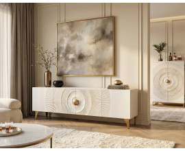 Designov&aacute; art deco sestava n&aacute;bytku do ob&yacute;vac&iacute;ho pokoje Cumbria v b&iacute;l&eacute; a zlat&eacute; barvě s reli&eacute;fn&iacute;m 3D zdoben&iacute;m a mramorem