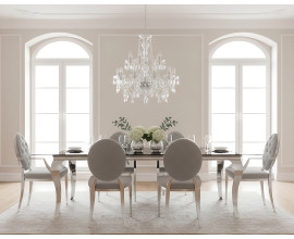 Luxusn&iacute; designov&aacute; j&iacute;deln&iacute; sestava Modern Barock s chromov&yacute;mi kabriolov&yacute;mi nohami s čern&yacute;m sklem a &scaron;ed&yacute;m sametov&yacute;m čalouněn&iacute;m
