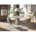 Luxusn&iacute; designov&yacute; kulat&yacute; j&iacute;deln&iacute; stůl Forma Moderna s jednou nohou ve světle b&eacute;žov&eacute; barvě s porcel&aacute;nov&yacute;m mramorem 130 cm