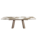 Luxusn&iacute; art deco rozkl&aacute;dac&iacute; j&iacute;deln&iacute; stůl Vita Naturale s mramorovou obd&eacute;ln&iacute;kovou deskou v hněd&yacute;ch a b&iacute;l&yacute;ch t&oacute;nech 180-260 cm