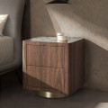 Luxusn&iacute; art deco nočn&iacute; stolek Vita Naturale se dvěma &scaron;upl&iacute;ky v hněd&eacute;m ořechov&eacute;m proveden&iacute; s b&iacute;lou mramorovou deskou 45 cm
