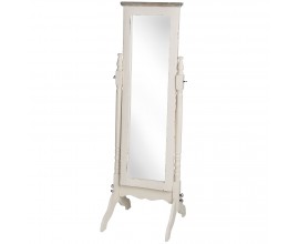 Šatní provence zrcadlo PORTO se stojanem ve vintage bíle barvě
