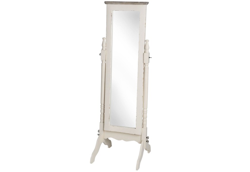 Šatní provence zrcadlo PORTO se stojanem ve vintage bíle barvě