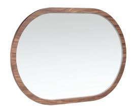 Luxusn&iacute; designov&eacute; minimalistick&eacute; z&aacute;věsn&eacute; zrcadlo Vita Naturale ov&aacute;ln&eacute;ho tvaru s tenk&yacute;m hladk&yacute;m r&aacute;mem z ořechov&eacute; d&yacute;hy v př&iacute;rodn&iacute; hněd&eacute; barvě