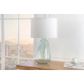 Designov&aacute; modern&iacute; stoln&iacute; lampa Glassy s průhlednou nohou ze skla s b&iacute;l&yacute;m textiln&iacute;m st&iacute;n&iacute;tkem 60 cm