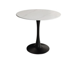 Designov&yacute; kulat&yacute; j&iacute;deln&iacute; stůl Ceramia Blanca s b&iacute;lou keramickou mramorovou deskou a černou kovovou nohou 80 cm