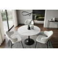 Designov&yacute; kulat&yacute; j&iacute;deln&iacute; stůl Ceramia Blanca s b&iacute;lou keramickou mramorovou deskou a černou kovovou nohou 80 cm