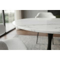 Designov&yacute; kulat&yacute; j&iacute;deln&iacute; stůl Ceramia Blanca s b&iacute;lou keramickou mramorovou deskou a černou kovovou nohou 80 cm