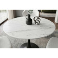 Designov&yacute; kulat&yacute; j&iacute;deln&iacute; stůl Ceramia Blanca s b&iacute;lou keramickou mramorovou deskou a černou kovovou nohou 80 cm