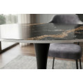 Designov&yacute; modern&iacute; kulat&yacute; j&iacute;deln&iacute; stůl Ceramia v čern&eacute; barvě s keramickou mramorovou deskou a kovovou nohou 80 cm