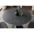 Industri&aacute;ln&iacute; čern&yacute; j&iacute;deln&iacute; stůl Ceramia Gris s kulatou keramickou deskou s &scaron;ed&yacute;m mramorov&yacute;m designem a kovovou nohou 80 cm