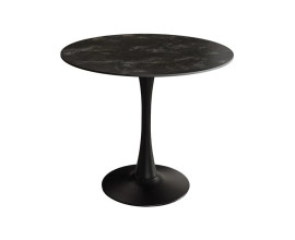 Industri&aacute;ln&iacute; čern&yacute; j&iacute;deln&iacute; stůl Ceramia Gris s kulatou keramickou deskou s &scaron;ed&yacute;m mramorov&yacute;m designem a kovovou nohou 80 cm