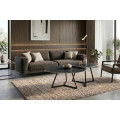 Designov&yacute; industri&aacute;ln&iacute; čern&yacute; konferenčn&iacute; stolek Ceramia Gris s keramickou deskou organick&eacute;ho tvaru s &scaron;ed&yacute;m mramorov&aacute;n&iacute;m 90 cm