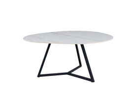 Moderní příruční stolek Ceramia Blanca s keramickou deskou organického tvaru s bílým mramorovým dekorem a černýma nohama 70 cm