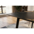 Designov&yacute; obd&eacute;ln&iacute;kov&yacute; j&iacute;deln&iacute; stůl Ceramia s černou deskou s hnědou mramorovou kresbou a kovov&yacute;mi nohama 140 cm