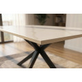 Modern&iacute; obd&eacute;ln&iacute;kov&yacute; j&iacute;deln&iacute; stůl Ceramia Blanca s keramickou deskou v designu b&iacute;l&eacute;ho mramoru s překř&iacute;žen&yacute;ma nohama 180 cm