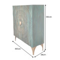 Designov&aacute; art deco dvoudveřov&aacute; barov&aacute; skř&iacute;ňka Cumbria v tyrkysov&eacute; barvě se zlat&yacute;mi detaily a reli&eacute;fem s motivem slunce 120 cm