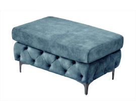 Designov&aacute; glamour sametov&aacute; taburetka Modern Barock v petrolejově modr&eacute; barvě s obd&eacute;ln&iacute;kov&yacute;m hladk&yacute;m sedadlem a chesterfield pro&scaron;&iacute;v&aacute;n&iacute;m na boc&iacute;ch se &scaron;t&iacute;hl&yacute;mi čern&yacute;mi nožičkami
