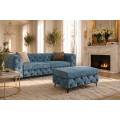 Modern&iacute; chesterfield obd&eacute;ln&iacute;kov&aacute; taburetka Modern Barock se sametov&yacute;m čalouněn&iacute;m v petrolejov&eacute; modr&eacute; barvě a nožičkami 95 cm