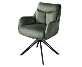 Designov&aacute; otočn&aacute; ergonomick&aacute; j&iacute;deln&iacute; židle Idea s velurovanou textili&iacute; zelen&eacute; barvy a s černou kovovou z&aacute;kladnou