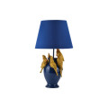 Designov&aacute; glamour stoln&iacute; lampa Tierra Glam v kr&aacute;lovsk&eacute; modr&eacute; barvě s figurami papou&scaron;ků ve zlat&eacute; barvě 55 cm