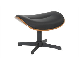 Moderní designová otočná taburetka Papello s černým koženým čalouněním a kovovou nohou s hnědým topolovým obkladem 51 cm