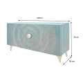 Designov&yacute; etno tř&iacute;dveřov&yacute; př&iacute;born&iacute;k Cumbria v tyrkysov&eacute; barvě s 3D reli&eacute;fem slunce a zlat&yacute;mi kovov&yacute;mi detaily 140 cm