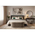Modern&iacute; art deco ov&aacute;ln&aacute; lavice Eliana se sametov&yacute;m potahem v b&eacute;žov&eacute; barvě s hlubok&yacute;m pro&scaron;&iacute;v&aacute;n&iacute;m a &uacute;ložn&yacute;m prostorem 85 cm