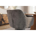 Designov&aacute; art deco čalouněn&aacute; j&iacute;deln&iacute; židle Sonu s &scaron;ed&yacute;m žinylkov&yacute;m potahem a otočn&yacute;m sedadlem s jednou nohou 62 cm