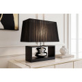 Art deco stoln&iacute; lampa Galla s polohovateln&yacute;m organzov&yacute;m st&iacute;n&iacute;tkem a designovou nohou v čern&eacute; a stř&iacute;brn&eacute; barvě 35 cm